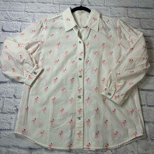 Marc Jacobs White Shirt with Pink Flamingo Pattern & Rhinestones.